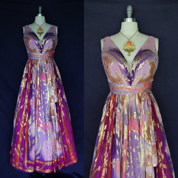 Elegant Purple and Gold Evening Gown - Picture 1 of 11